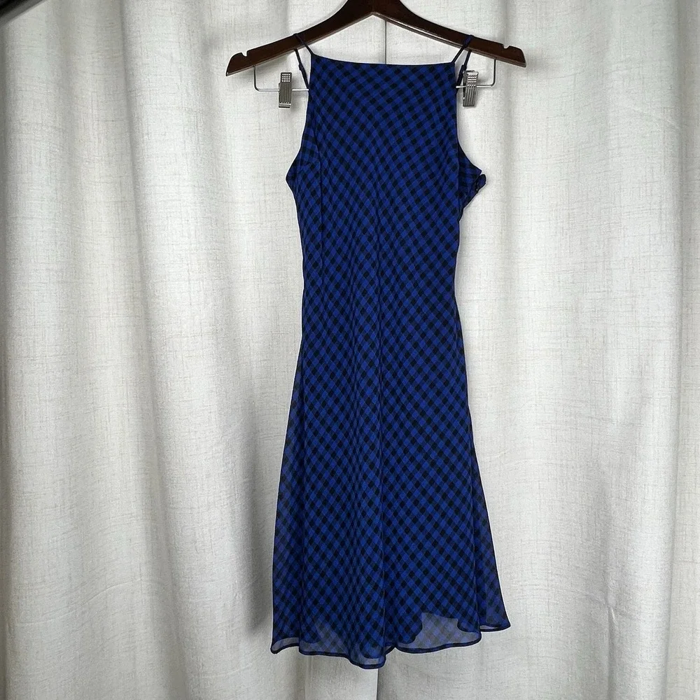 NEW! Polo Ralph‎ Lauren Girls 16 Royal Blue Black Gingham Chiffon Dress $75